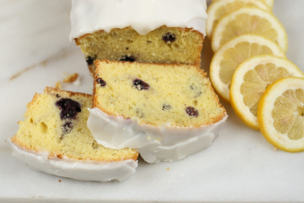 slices of lemon blueberry pound cake