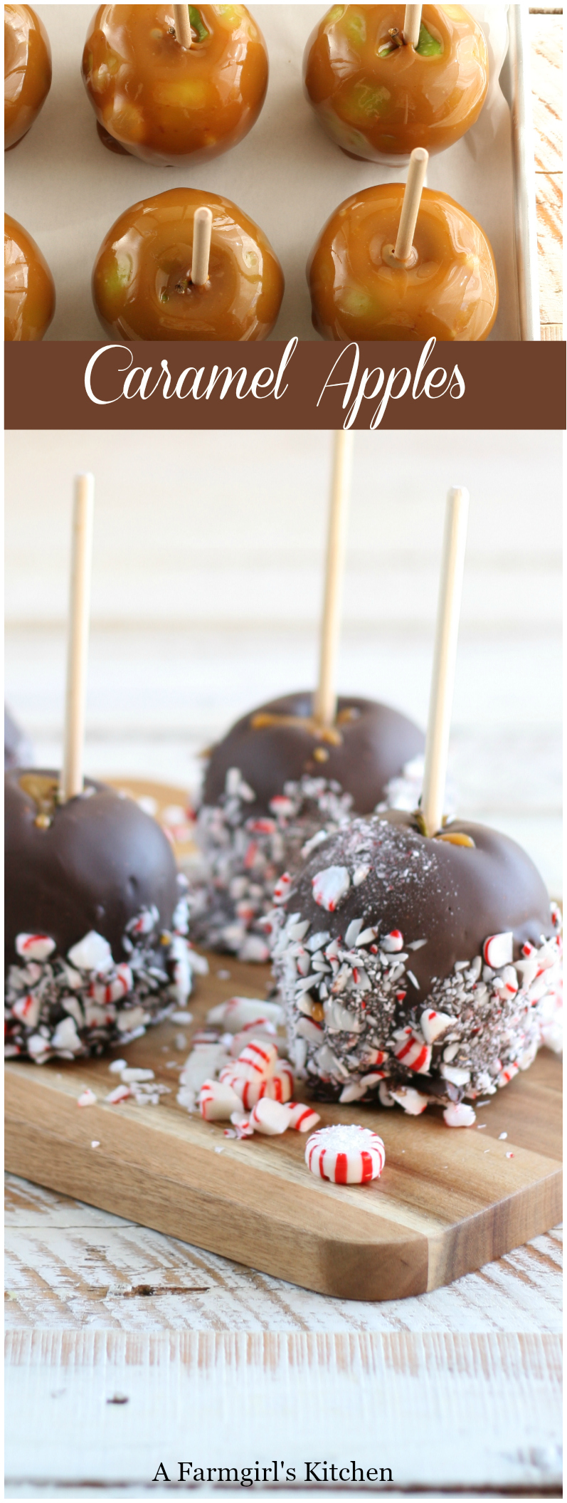 Homemade Caramel Apples are easy to make and are the perfect fall and winter treat. Dip Granny Smith apples in homemade caramel, chocolate, and roll in crushed candies. #caramelapples #apples #candiedapples #recipes