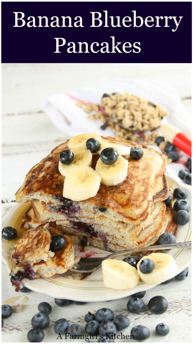 Banana Blueberry Pancakes are easy to make for your next breakfast or brunch using simple ingredients. #recipe #bananapancakes #pancakes #bananas #blueberries #granola #easyrecipes #recipes