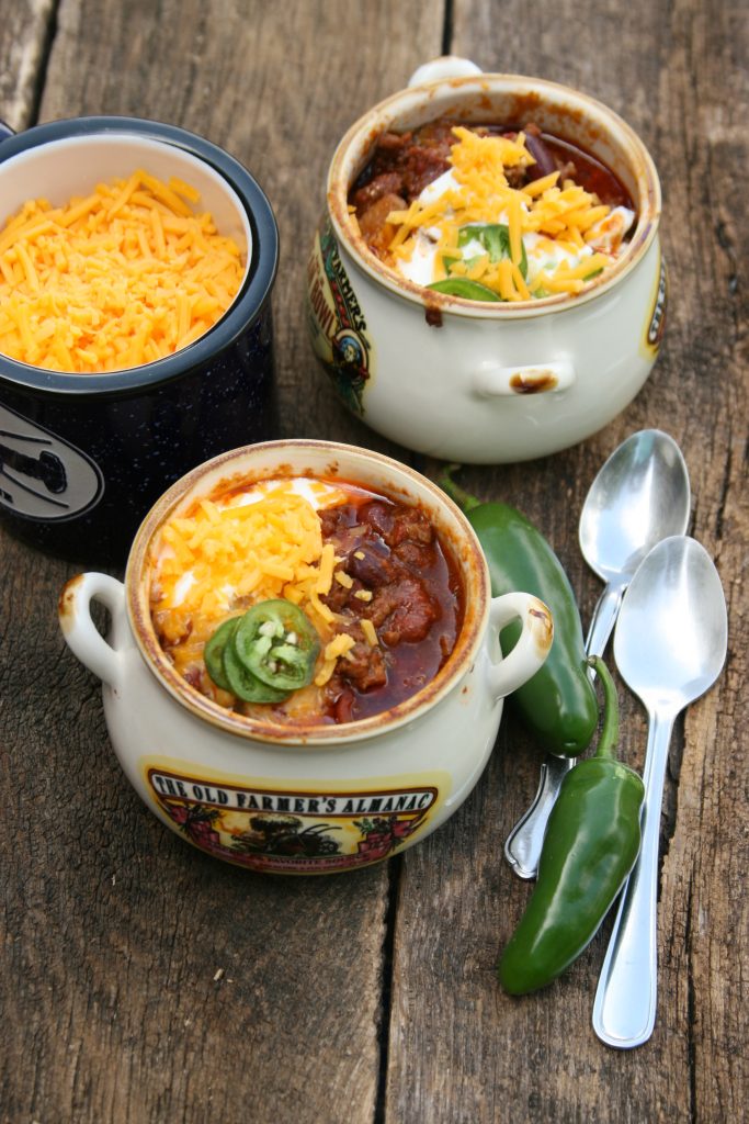 jalapeno chili in little crock bowls