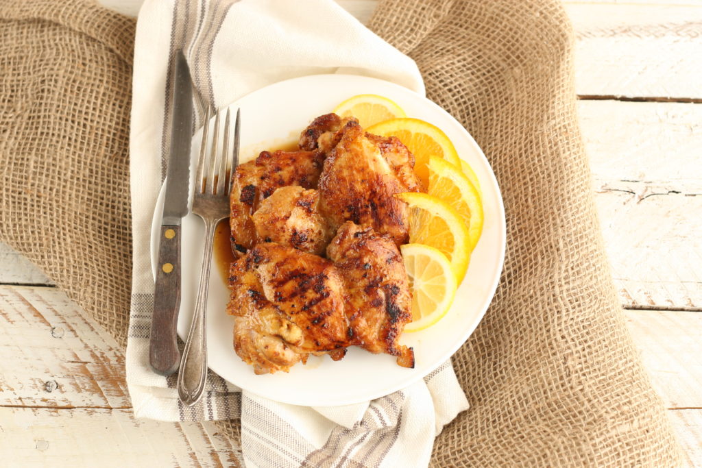 Grilled Citrus marinated chicken thighs