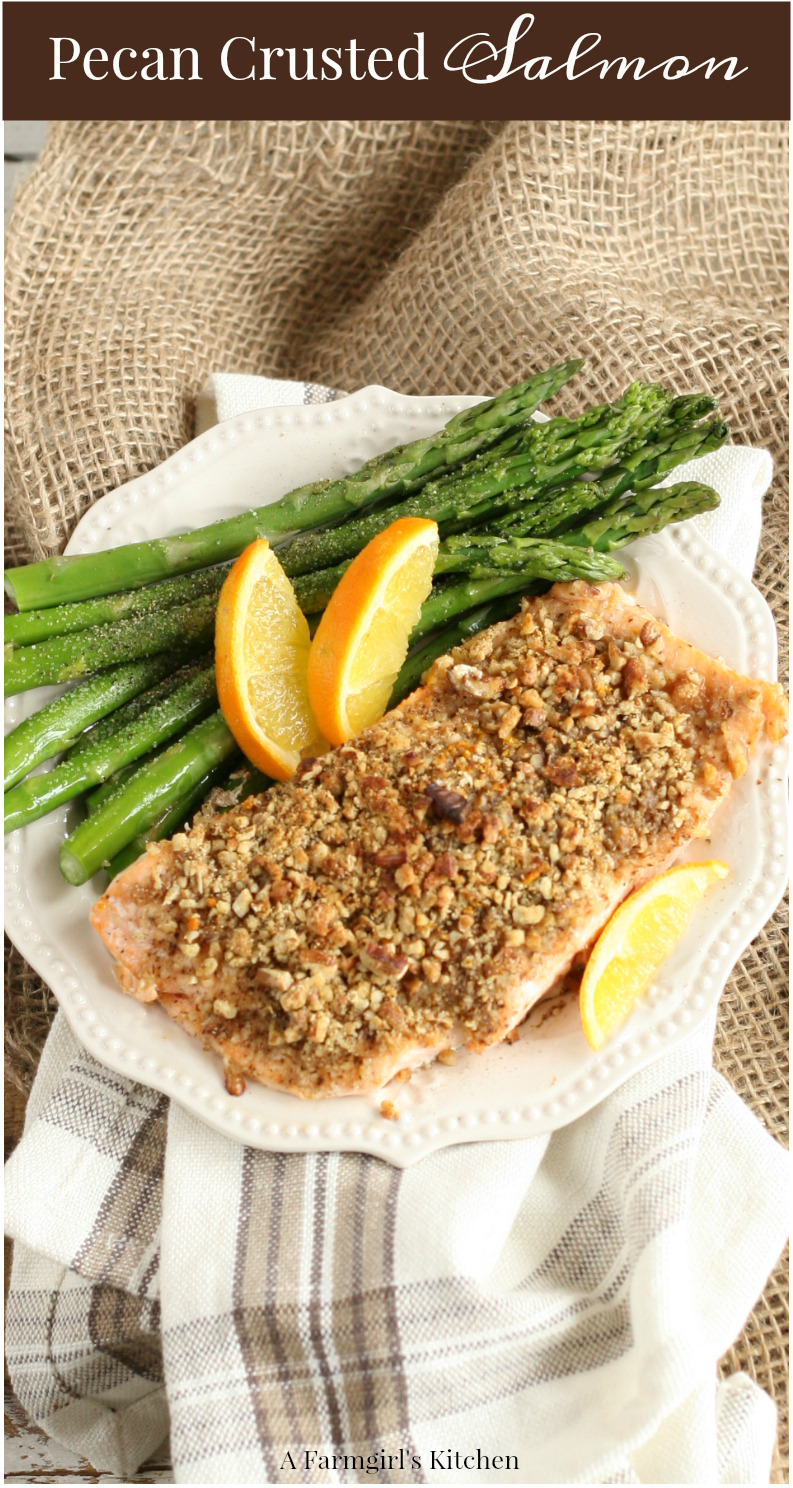 Want to cook a little healthier this spring? Try this delicious Maple Pecan Crusted Salmon. #salmon #recipes
