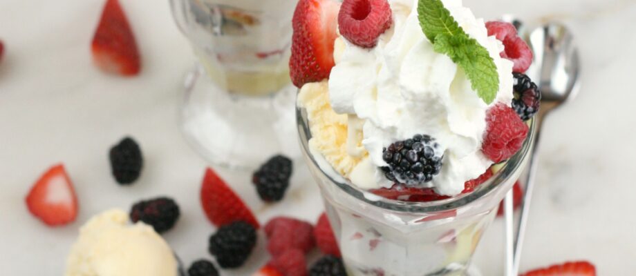 Angel Cake Berry Trifle Sundae in glass cups