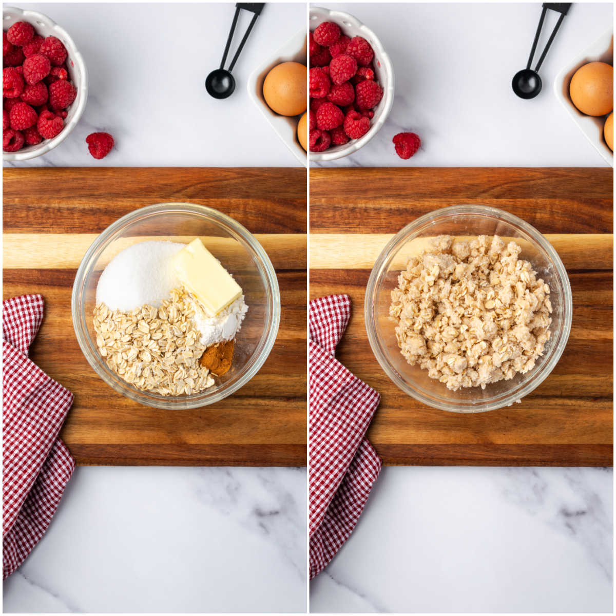 Step mages making crumb topping for muffins.