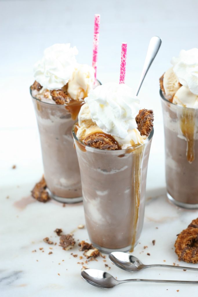 Caramel Hot Chocolate with cookie pieces and whipped cream