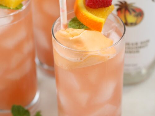 Pink bikini cocktail with orange sherbet