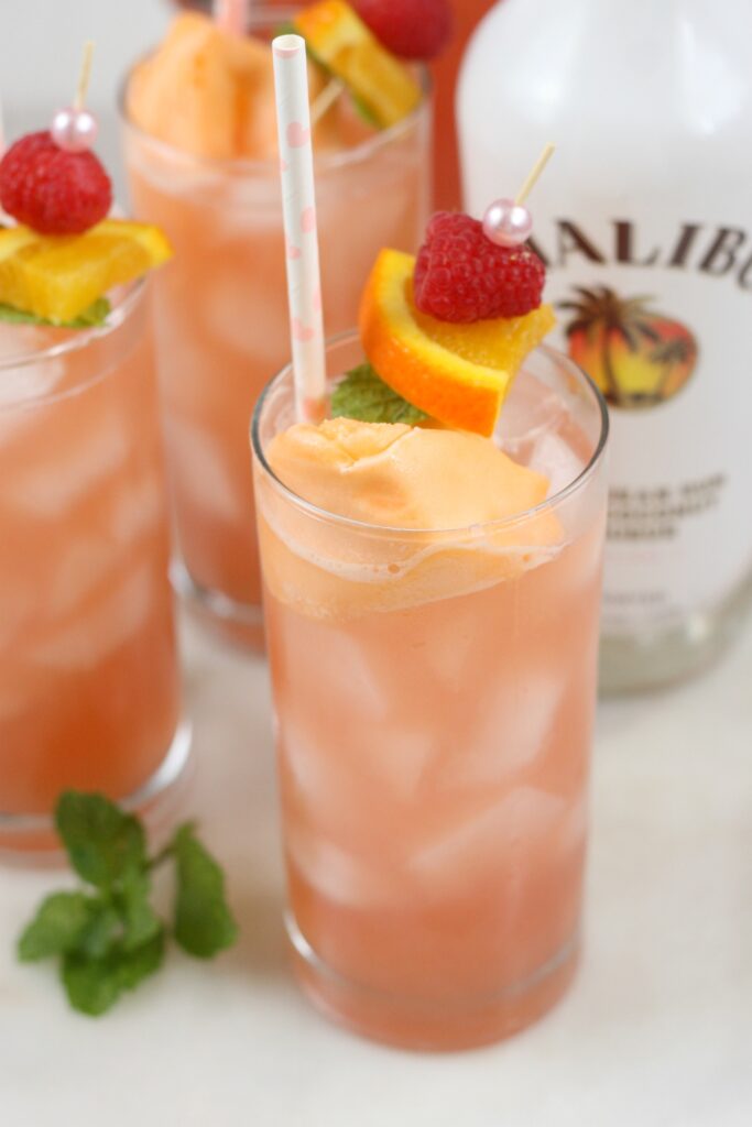 Pink bikini cocktail with orange sherbet