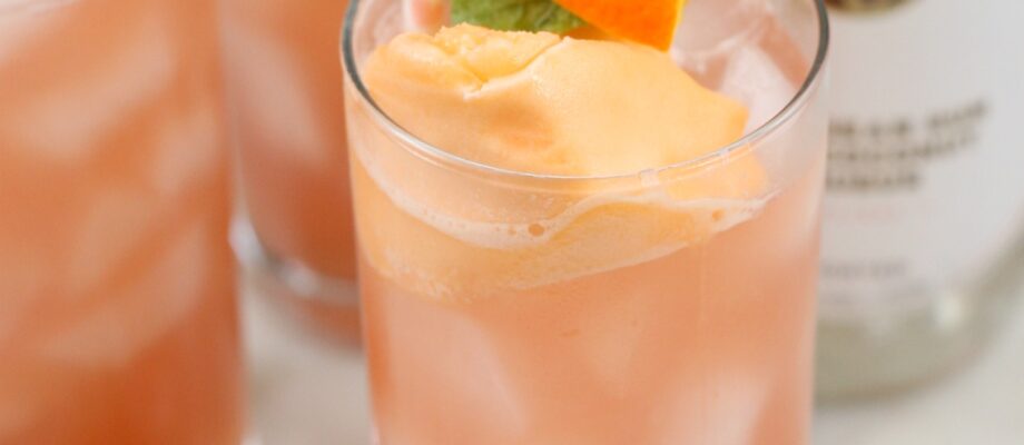 Pink bikini cocktail with orange sherbet