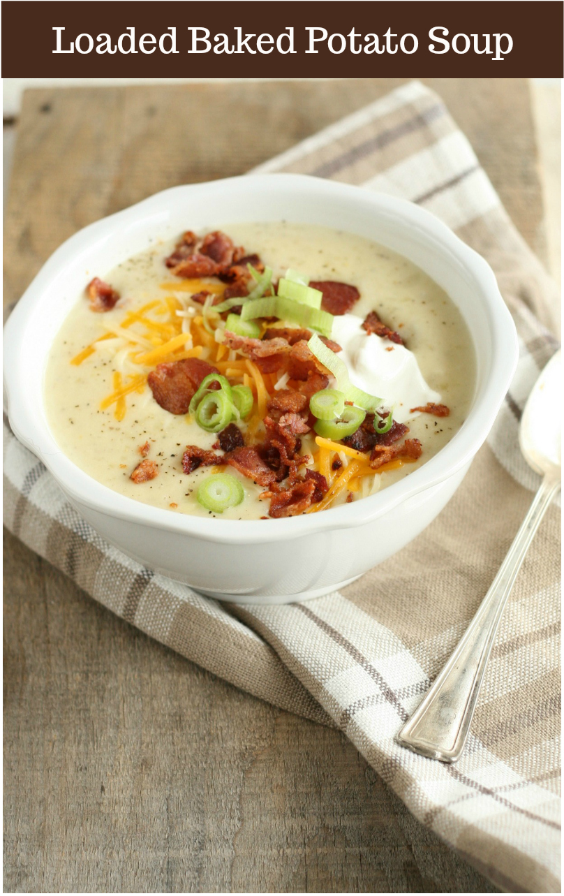 Creamy and delicious Loaded Baked Potato Soup is easy to make in your Dutch oven or slow cooker using simple ingredients. #slowcookermeals #slowcooker #recipes #homemade #potatosoup