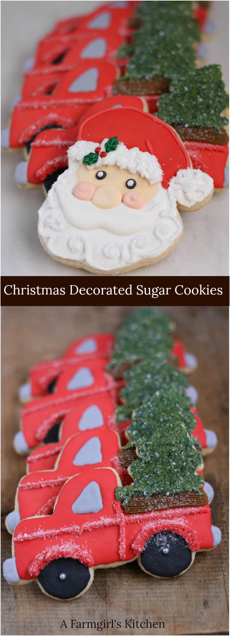 Learn how to make these adorable Christmas Decorated Sugar Cookies. #recipe #Christmas #Afarmgirlskitchen