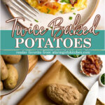 Twice baked potato on plate.
