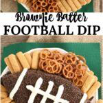 brownie batter shaped into football, covered in chocolate sprinkles.