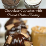 chocolate cupcakes with peanut butter frosting and chocolate ganache