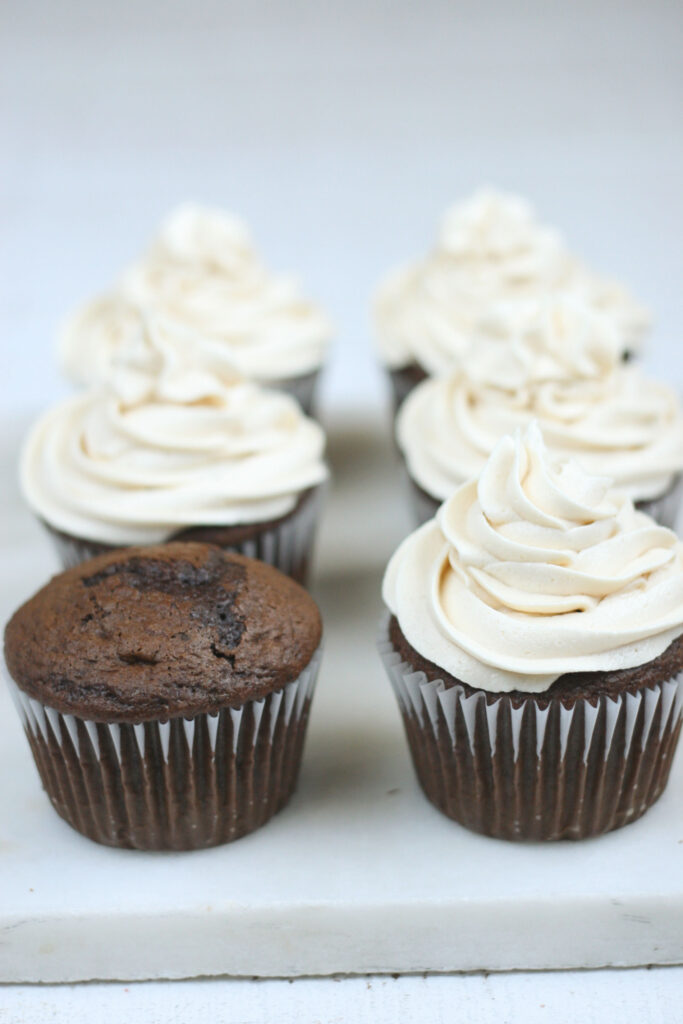 Chocolate cupcakes with peanut butter frosting