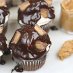 Chocolate cupcakes with peanut butter frosting and chocolate ganache