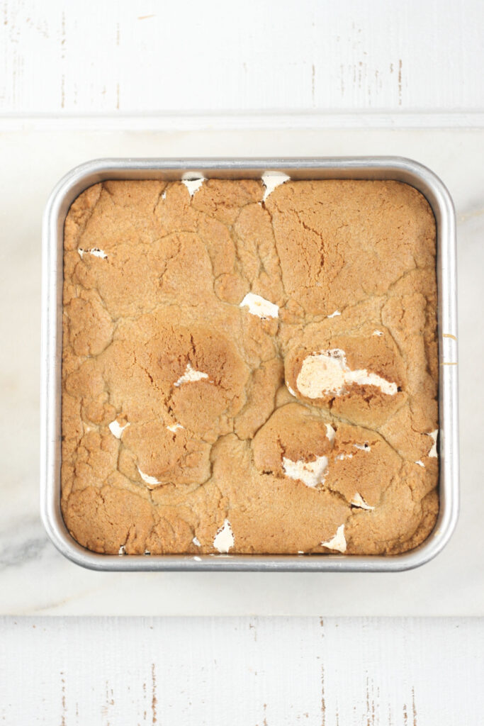 S'mores bars in a square baking pan