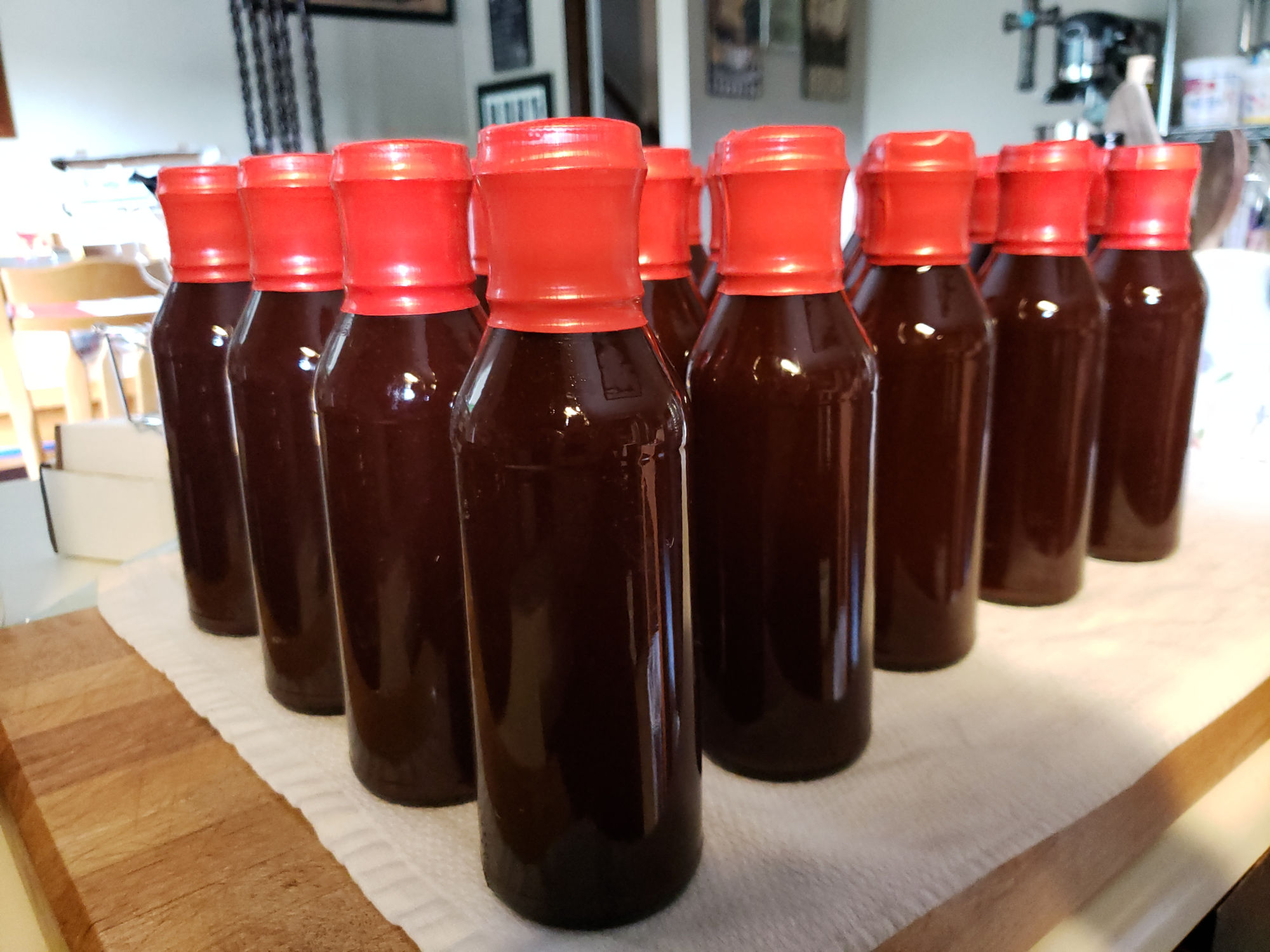 homemade barbecue sauce in barbecue sauce glass bottles.