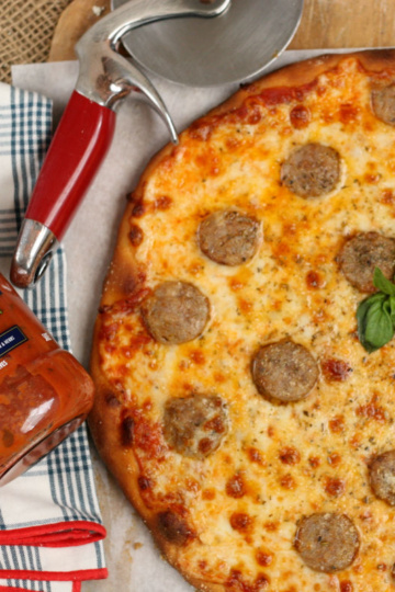 homemade pizza with sweet sausage