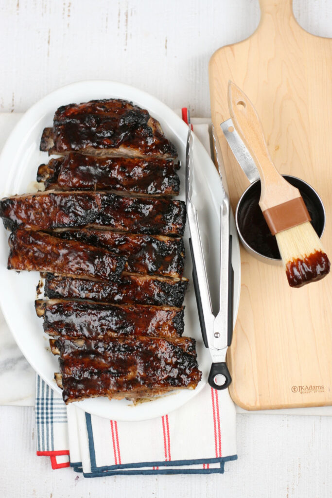 barbecue pork ribs basted with BBQ sauce