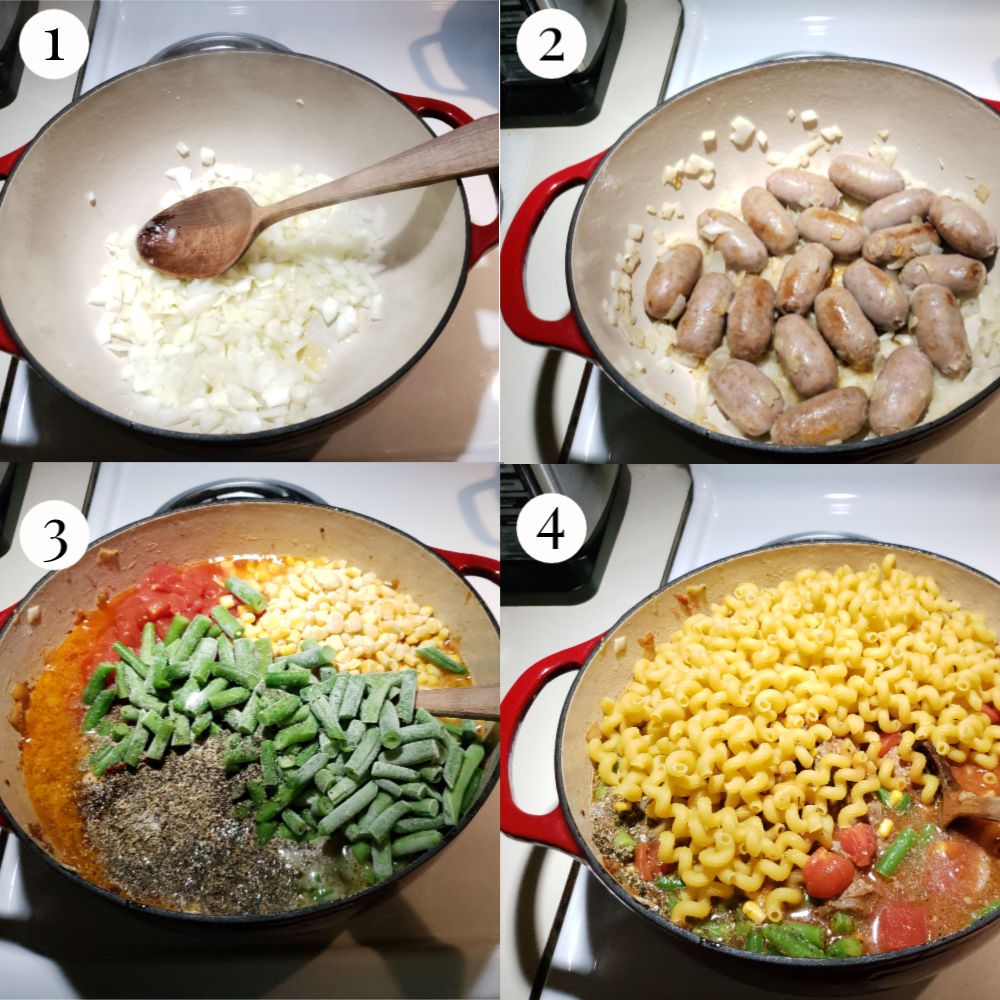 step images of making homemade soup in a Dutch oven