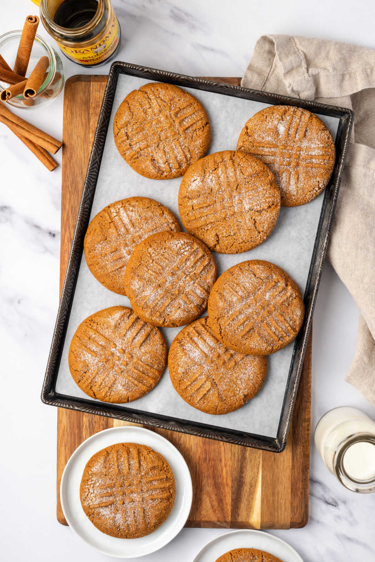 Molasses cookies on vintage sheet pan.