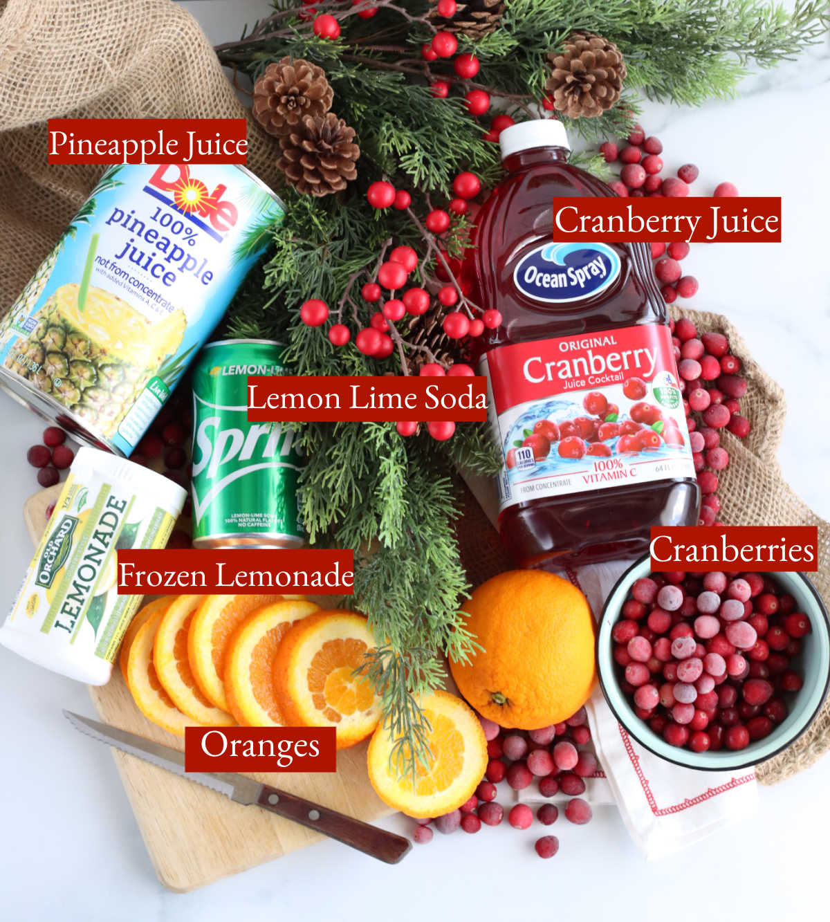 Ingredients for holiday punch.
