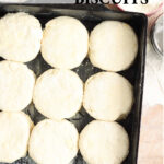 Unbaked biscuits in 9x13-inch cast iron baking pan.