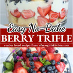 Fresh berries, pound cake and pudding in trifle dish.