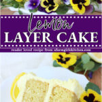 Lemon cake on white footed cake dish.