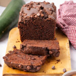 Chocolate zucchini bread partially sliceed.